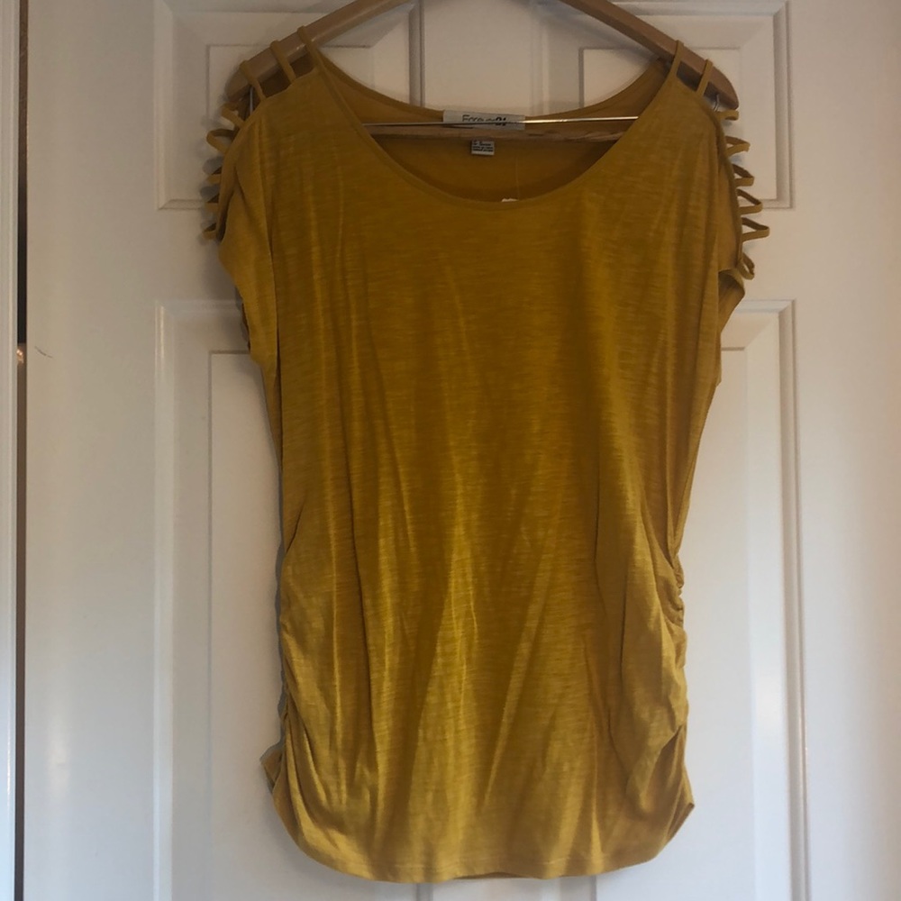 Mustard Shirt with Sleeve Cutouts